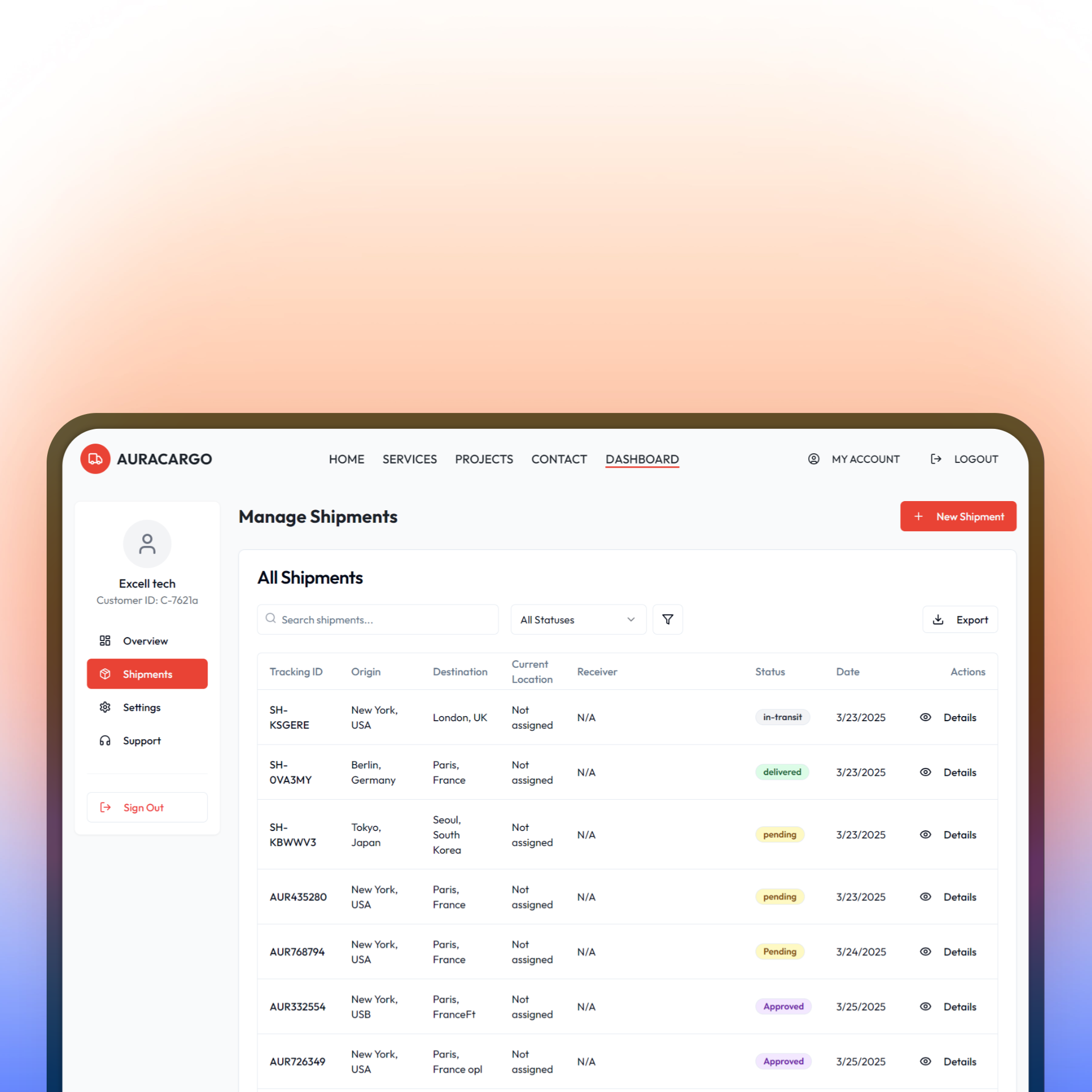 AuraCargo Dashboard